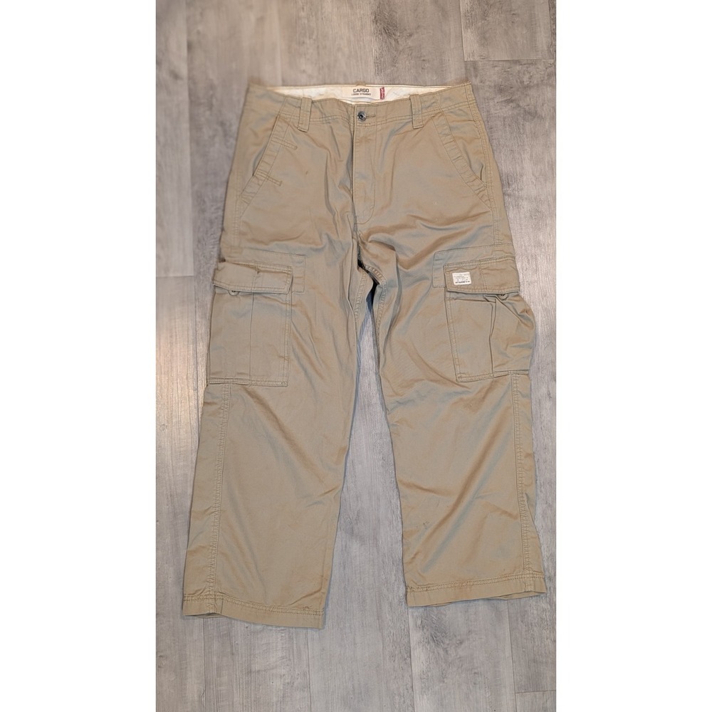 LEVI'S LOOSE STRAIGHT 34x30 TAN KHAKI CARGO RED TAB 100% COTTON MENS PANTS